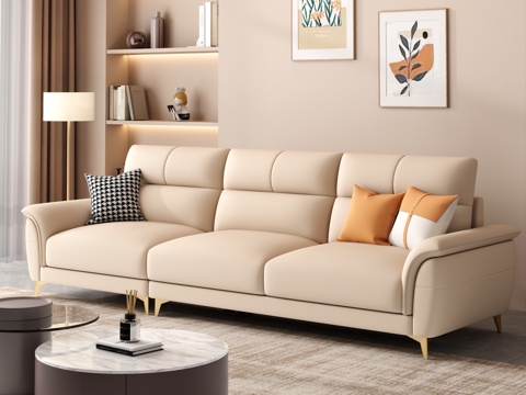 Cream Style Living Room Modern Simple Home Living Room Sofa Coffee Table Combination Fabric Sofa Storage Cabinet