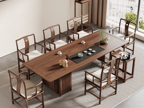 Cream Style Large Board Table Tea Table and Chair Combination Tea Table Tea Table Tea Room Tea Table Balcony Tea Table