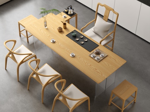 Cream Style Large Board Table Tea Table and Chair Combination Tea Table Tea Table Tea Room Tea Table Balcony Tea Table