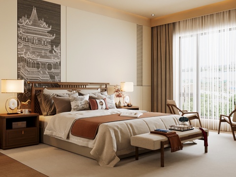 Neo-Chinese Style Home Bedroom Song Style Aesthetic Bedroom Song Style Style Bedroom New Chinese Double Bed