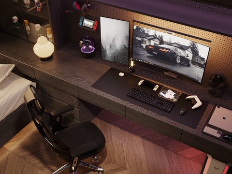 Modern e-sports room audio headset keyboard e-sports room computer room desktop screen e-sports chair