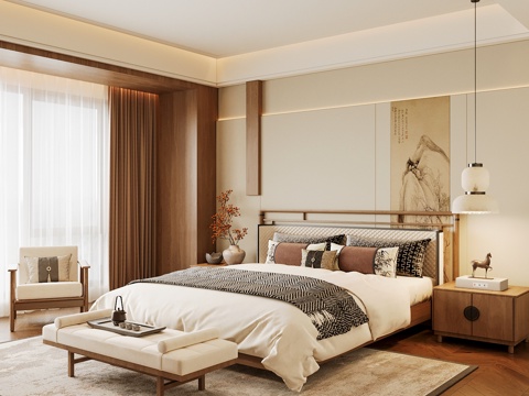 Neo-Chinese Style Home Bedroom Song Style Aesthetic Bedroom Song Style Style Bedroom New Chinese Double Bed