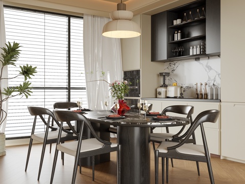 Modern DiningRoom Dining Table and Chair Sideboard Chandelier