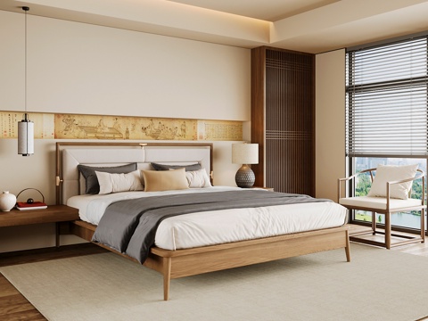 Neo-Chinese Style Home Bedroom Song Style Aesthetic Bedroom Song Style Style Bedroom New Chinese Double Bed