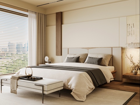 Neo-Chinese Style Home Bedroom Song Style Aesthetic Bedroom Song Style Style Bedroom New Chinese Double Bed