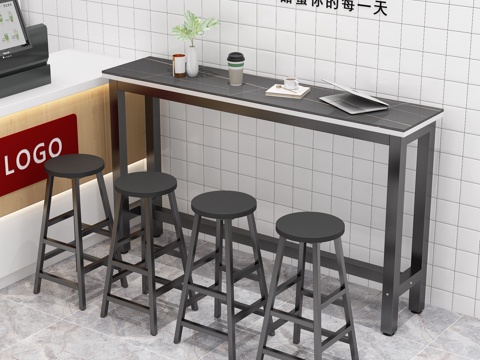 Bar Table Laptop Coffee Milk Tea Green Plant Cashier Milk Tea Shop