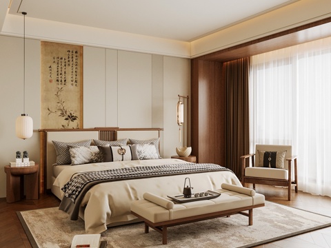 Neo-Chinese Style Home Bedroom Song Style Aesthetic Bedroom Song Style Style Bedroom New Chinese Double Bed