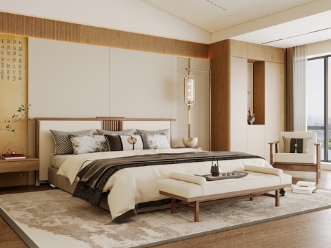 Neo-Chinese Style Home Bedroom Song Style Aesthetic Bedroom Song Style Style Bedroom New Chinese Double Bed