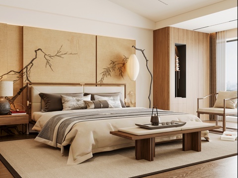 Neo-Chinese Style Home Bedroom Song Style Aesthetic Bedroom Song Style Style Bedroom New Chinese Double Bed