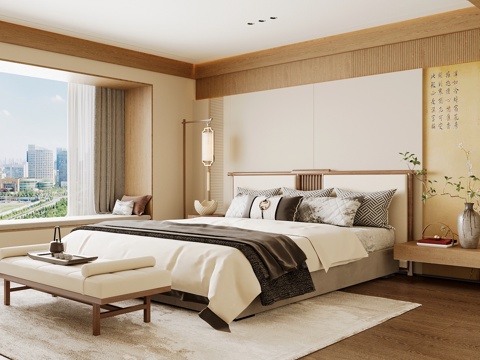 Neo-Chinese Style Home Bedroom Song Style Aesthetic Bedroom Song Style Style Bedroom New Chinese Double Bed