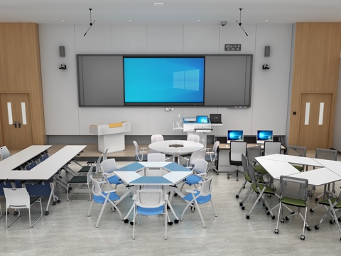 Multimedia classroom desks and chairs combination