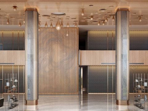 modern hotel lobby Artistic Sculpture reception desk rest area