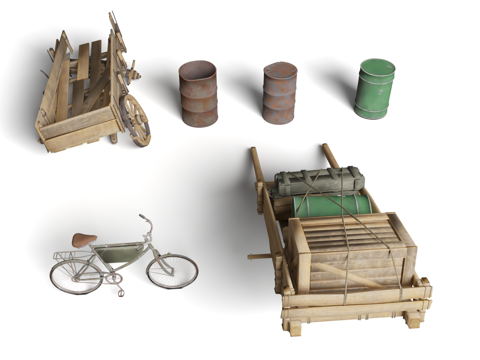 Military Facilities Transport Vehicle Trolley Bicycle Oil Barrel Fuel Barrel Military Theme