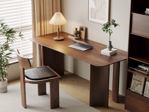 Mid-century Style Desk and Chair Solid Wood Computer Desk and Chair Writing Desk Learning Desk and Chair Solid Wood Chair Bookcase