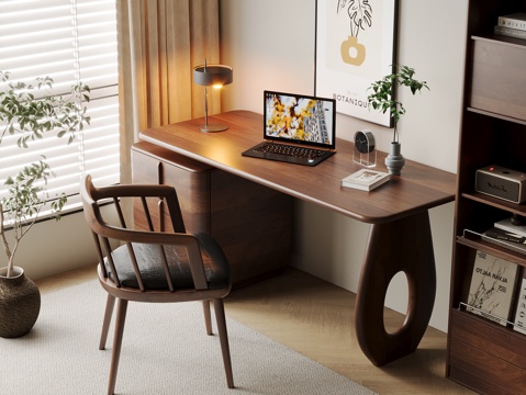 Mid-century Style Desk and Chair Solid Wood Computer Desk and Chair Writing Desk Learning Desk and Chair Solid Wood Chair Bookcase