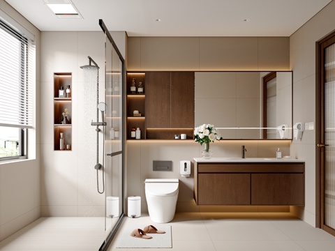 Modern Mid-century Style Bathroom Bathroom Cabinet Bathroom Supplies Toilet Shower