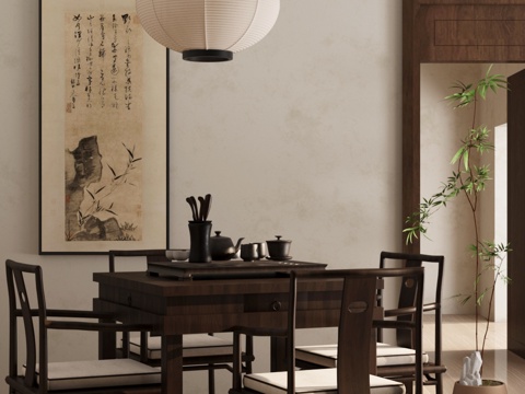 New Chinese Tea Table and Chair Chandelier Hanging Painting Tea Table and Chair Combination