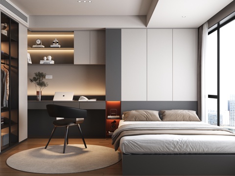 Modern Tedemi Bedroom Wardrobe Desk Integrated Cabinet Chair Jewelry Ornaments Clothing Carpet Book