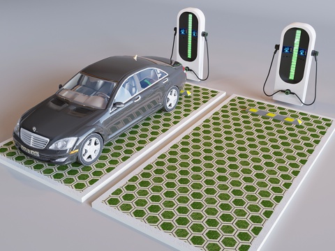 New energy vehicle charging station outdoor parking lot charging pile planting grass permeable brick parking space