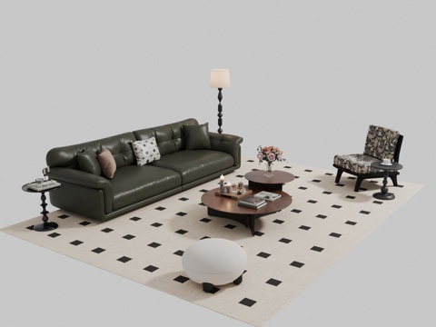 French Mid-century Style Sofa Coffee Table Combination