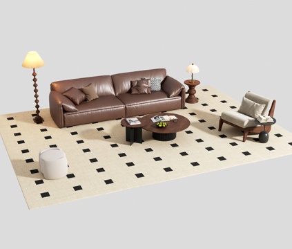 French Mid-century Style Sofa Coffee Table Combination