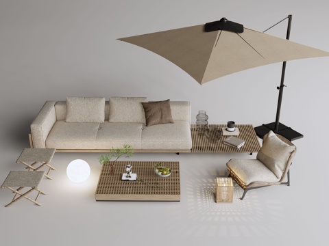 Modern Outdoor Sofa Patio Leisure Sofa Outdoor Chair Sunshade Low Stool Coffee Table