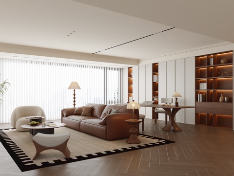 French Mid-century Style Living Room Study