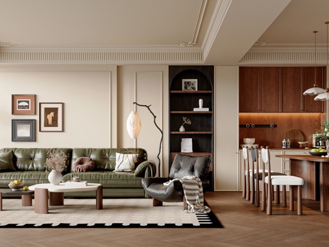 French Mid-century Style DiningRoom Sofa Coffee Table Combination Lounge Chair Dining Table and Chair Combination Sideboard