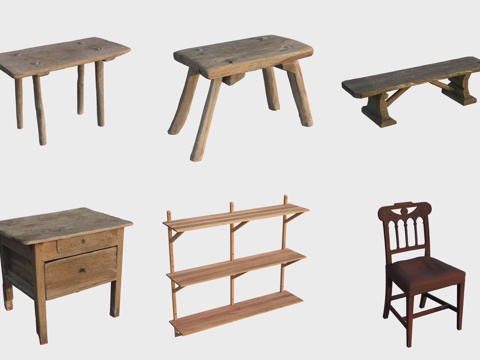 Wooden Wall Storage Rack Long Bench Wooden Table Wooden Stool Chair