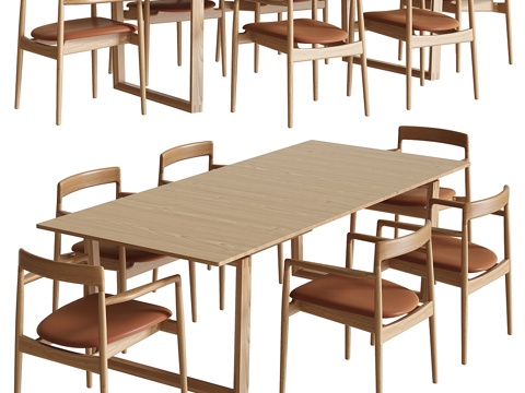Neo-Chinese Style Solid Wood Long Dining Table and Chair