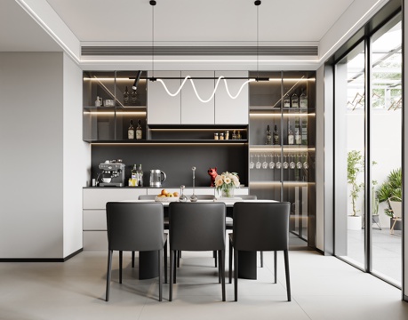 Modern Italian DiningRoom Modern Italian Sideboard Simple Restaurant Black and White Grey Restaurant Chandelier