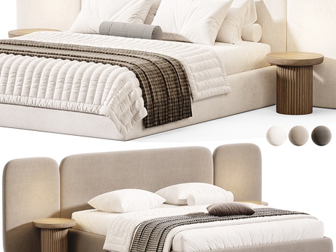 Modern cream fabric double bed
