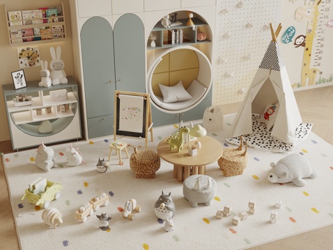 Modern Children's Entertainment Room Children's Toy Room kids Table&Chair Toy Room Toy Storage Cabinet