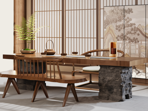 New Chinese Zen Song Tea Table and Chair Screen