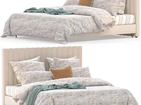 Modern cream fabric double bed