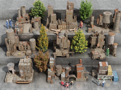 Game Scene Combination Game Building Building Ruins Industrial Factory Building Industrial Ruins