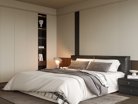 Modern Bedroom Double Bed Bedside Cabinet