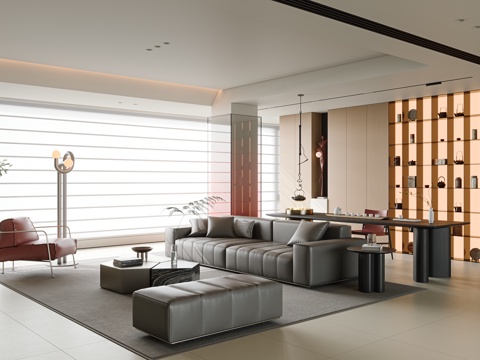 Italian Modern Living Room Large Flat Floor Living Room Horizontal Hall Living Room Tea Room Integrated Sofa Coffee Table Combination