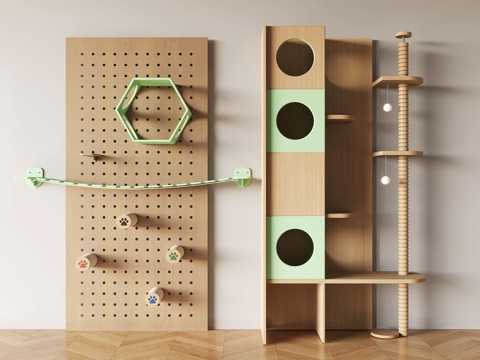 Solid Wood Cave Board Cat Climbing Rack Cat Climbing Cabinet Cat Climbing Ladder Cat House Suspension Bridge Hanging Ball Pet Supplies