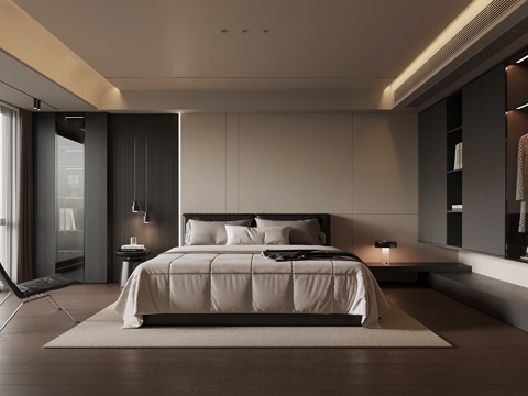 Bedroom Italian Minimalist Bedroom Lounge Chair Double Bed Wardrobe