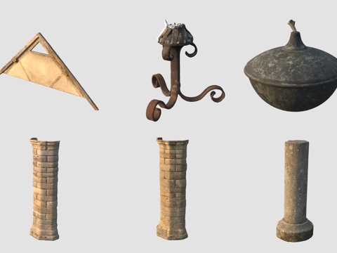 Ancient Candlestick Chimney Wall Stone Pillar Triangle Ruler