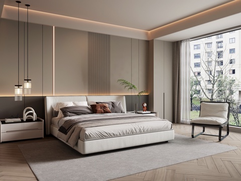 Bedroom Modern Simple Bedroom Master Bedroom Double Bed Bedside Table Chandelier