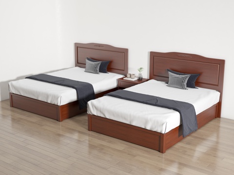 Modern Solid Wood Single Bed Hotel Bed Simmons Single Bed Bedside Table