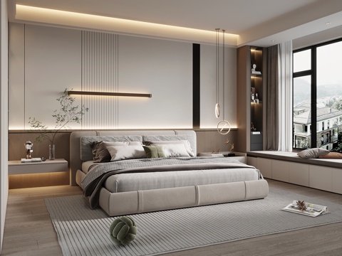 Bedroom Modern Simple Bedroom Double Bed Bedside Table