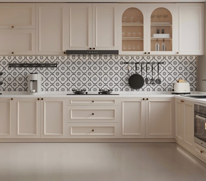 French cream style open kitchen