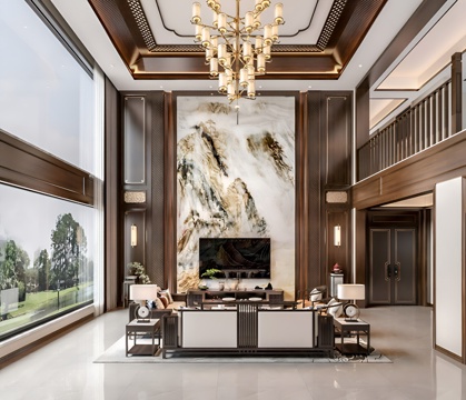 Neo-Chinese Style Villa Living Room Pick Empty Living Room New Chinese Style Living Room Entrance