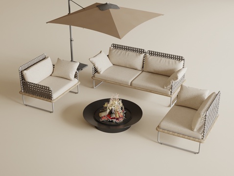 Quiet outdoor sofa tea table combination sunshade umbrella stove
