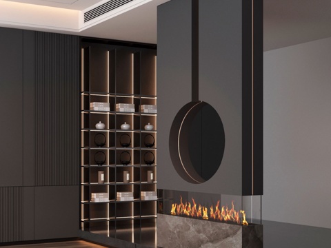 New Chinese Partition Electronic Fireplace Antique Frame