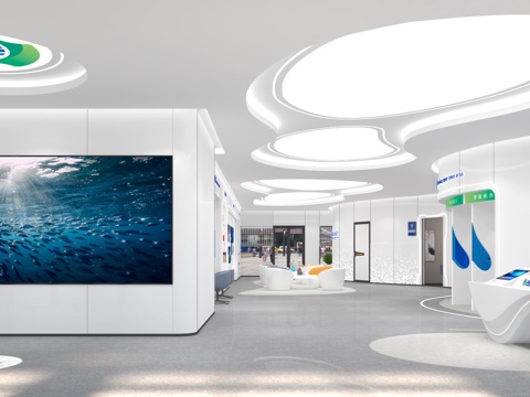 Modern Bank Business Hall Bank Display Area Waiting Area Financial Management Cash Area Intelligent Service Area