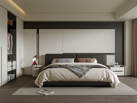 Modern Bedroom Double Bed Bedside Cabinet